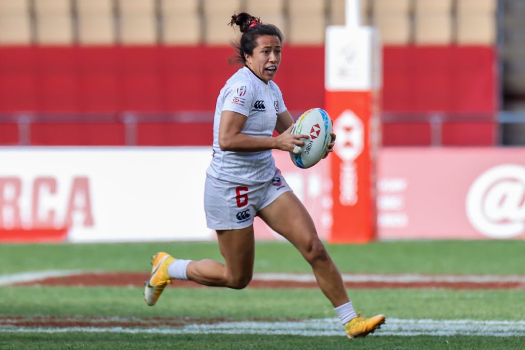 Alena Olsen of United States in action during the Women's HSBC World Rugby Sevens Series 2022 Semifinal match between Australian and United States at the La Cartuja stadium in Seville, on January 30, 2022. (Photo by DAX Images/NurPhoto via Getty Images)