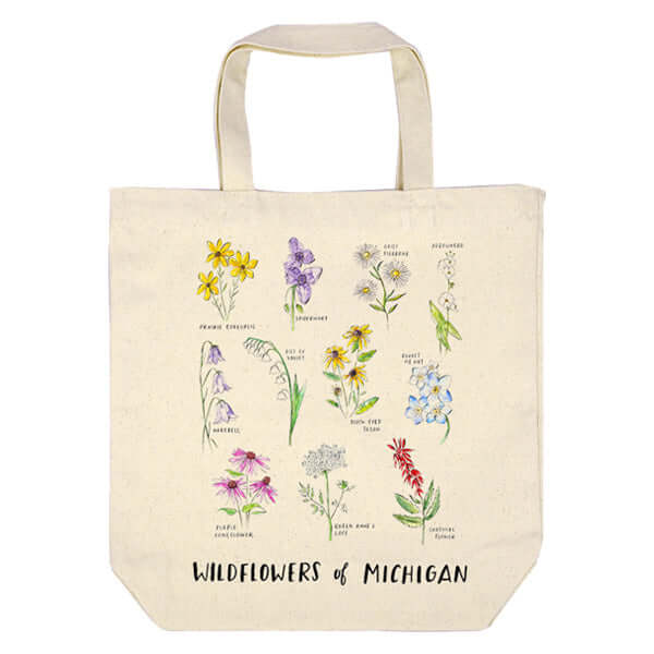 Tote bag from City Bird with illustrations of Michigan's wildflowers