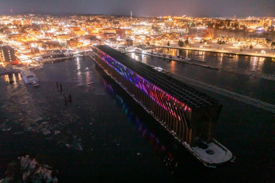 Holiday Lasers on the Ore Dock in the Upper Peninsula of Michigan