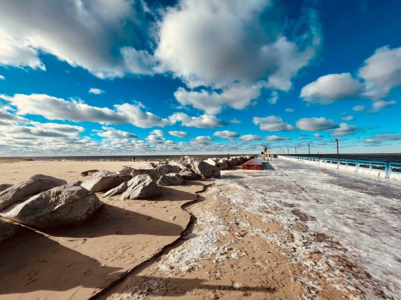 a view of a michigan beach with singing sand