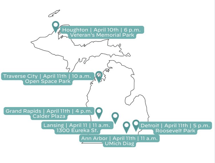 Map of No AI Data Centers in Michigan Statewide protests